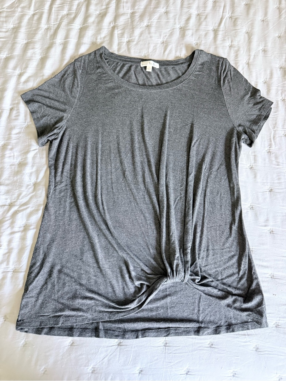 nine britton Heather Gray Twist-Front Short Sleeve Tee